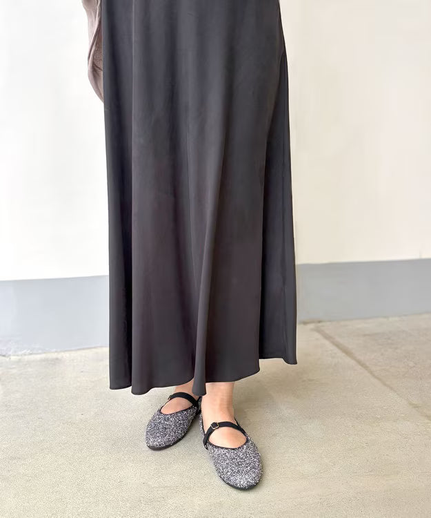 ラウンドファー パンプス【ブラックラメ】