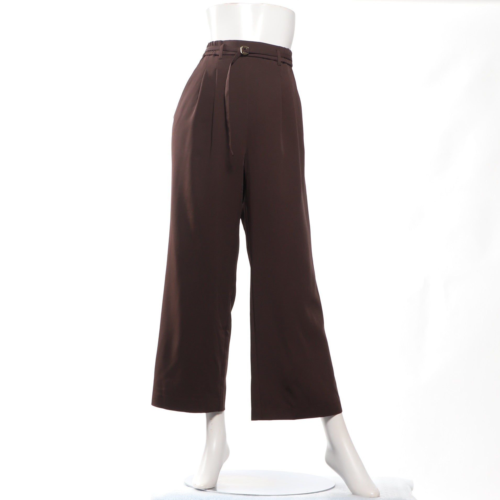 ベルト付きタックパンツ【ブラウン】