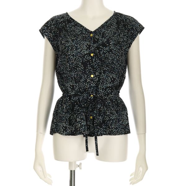 デシンドットプリントウエストリボン総柄ブラウス