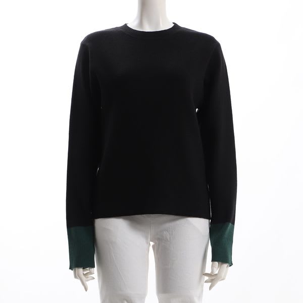 袖バイカラーリブニットプルオーバー