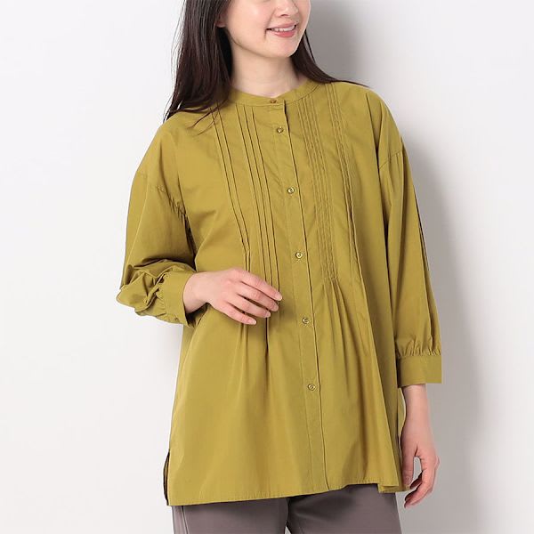 ピンタック前開きバンドカラーシャツ