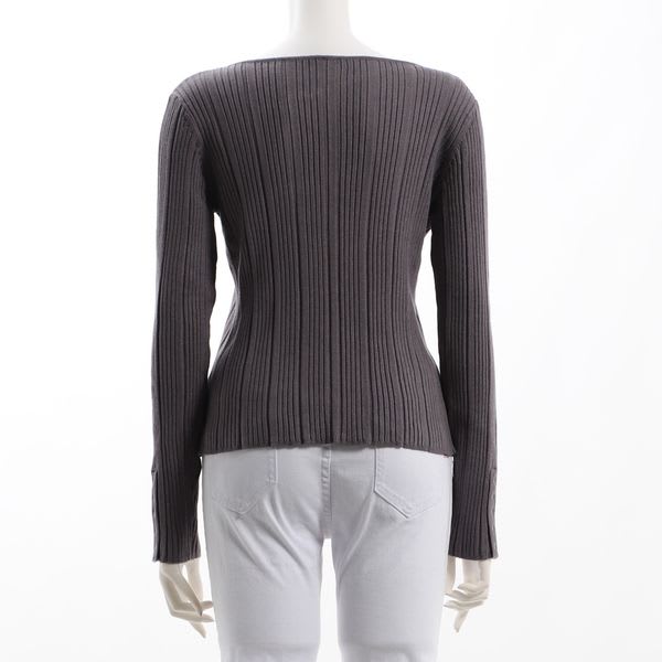 アシンメトリーネックリブニットトップス