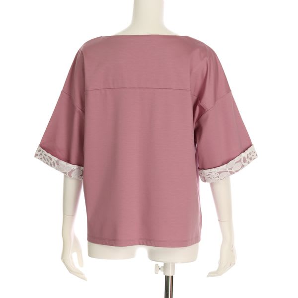 カフタン袖レースオープンフロントネックカットソー