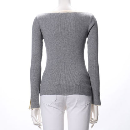 バイカラーデザインリブニット