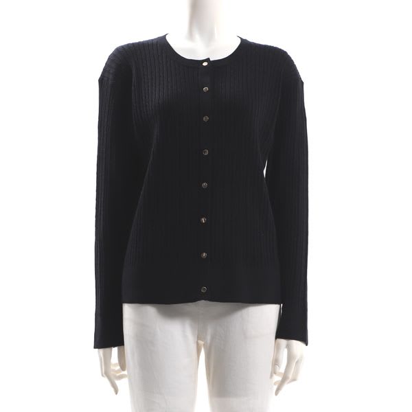 ゴールドボタンアクセントコンパクトクルーネックカーディガン