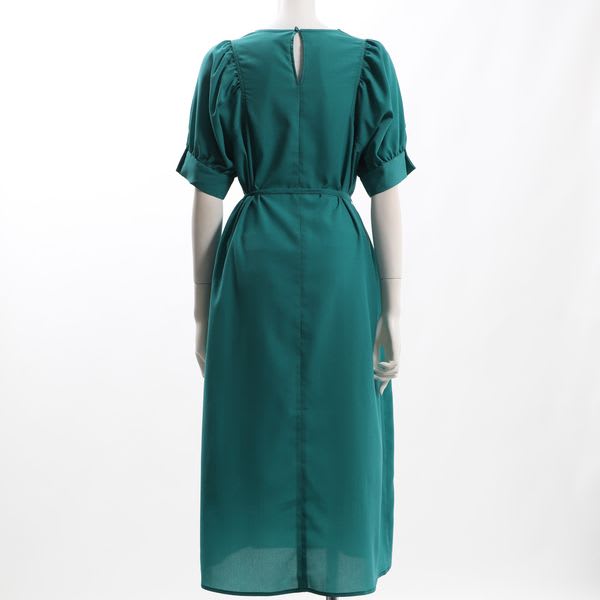 パフスリーブウエストリボン付きワンピース