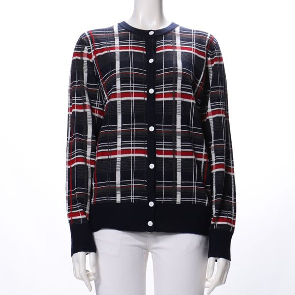 チェック柄前あきカーディガン