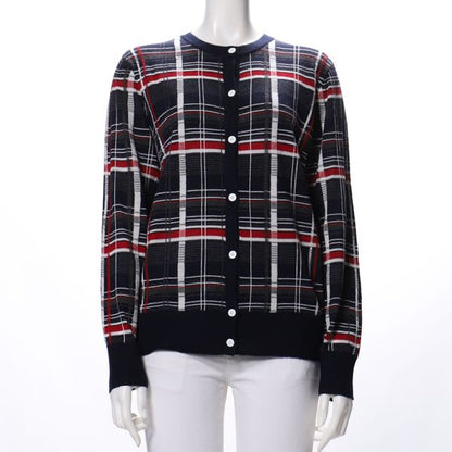 チェック柄前あきカーディガン