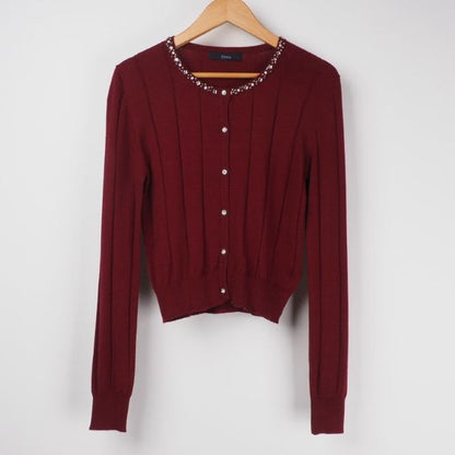 ネックラインビジューリブニットカーディガン