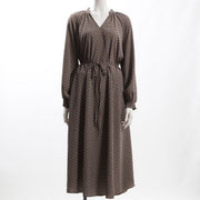 小紋柄ウエストリボン総柄ワンピース