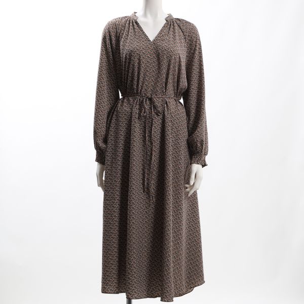 小紋柄ウエストリボン総柄ワンピース