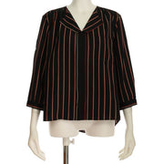 襟元デザインストライプブラウス