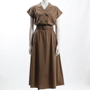 ダブルボタンデザインベルト付きワンピース