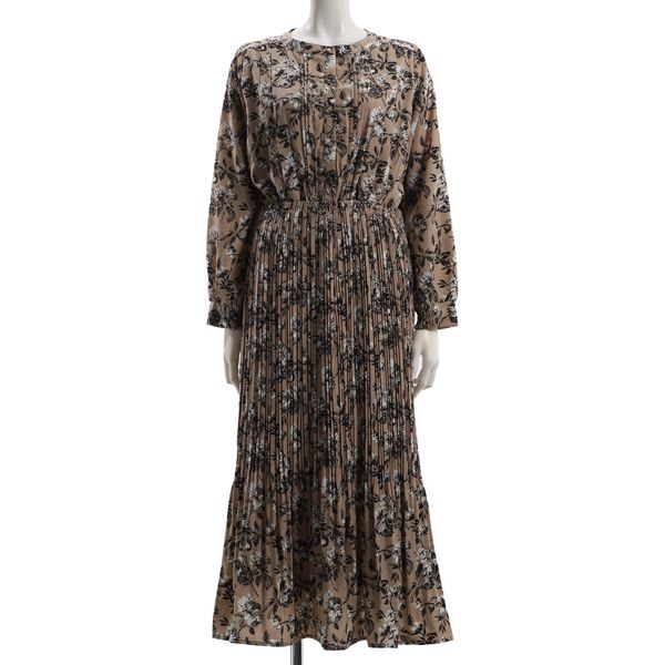 裾消しプリーツ花柄ワンピース