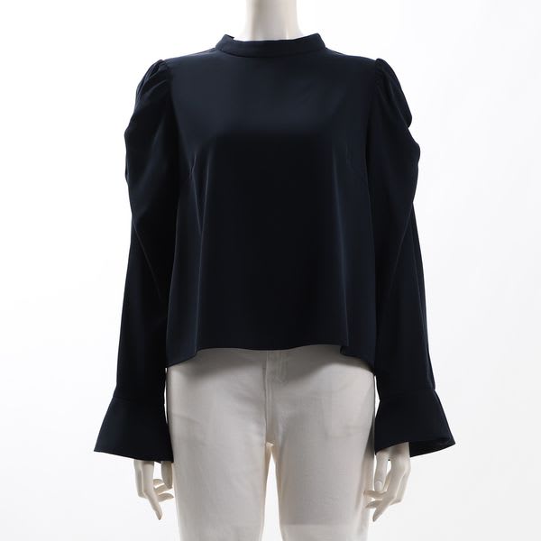 パワーショルダーフリルスタンドカラーブラウス