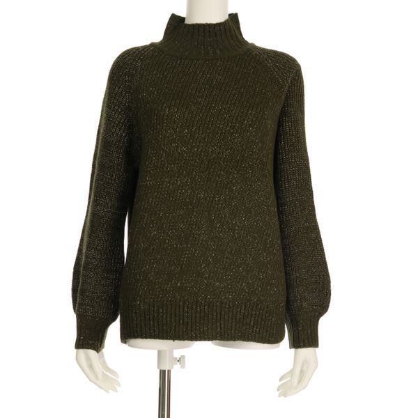 ラメ織バルーンスリーブハイネックニット