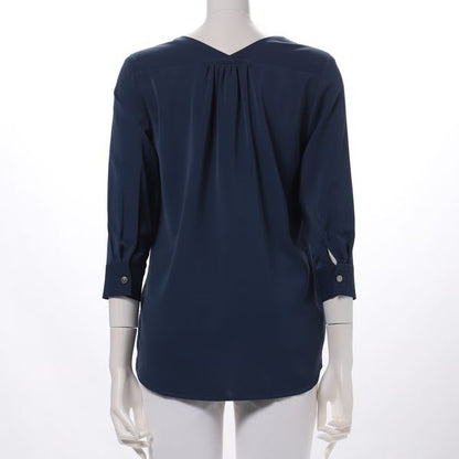 フラップポケットデザイン前開きブラウス