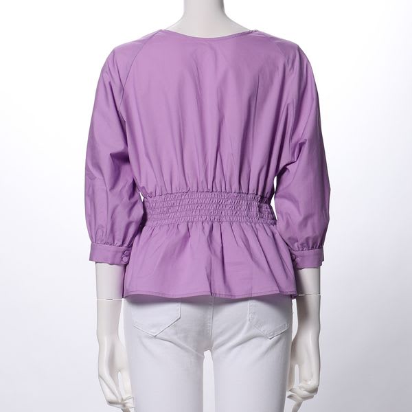 フロントボタンペプラムブラウス