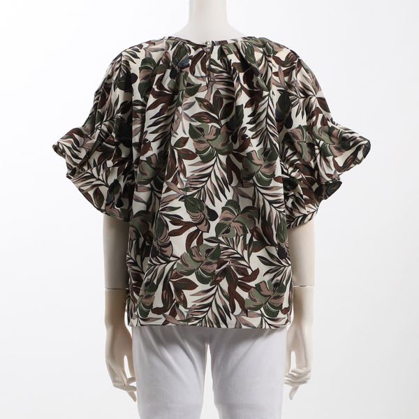 ボタニカル柄ボリュームスリーブブラウス