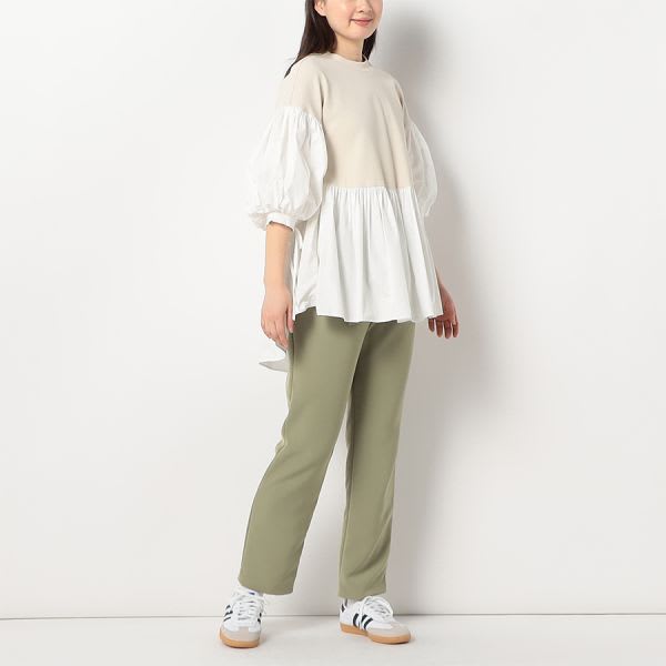 ボリュームスリーブ異素材切り替えブラウス