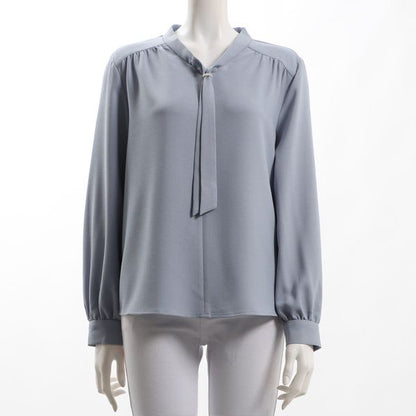 肩ギャザーボウタイブラウス