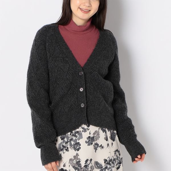 編み柄カーディガン