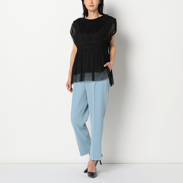 シアー素材ギャザーデザインブラウス