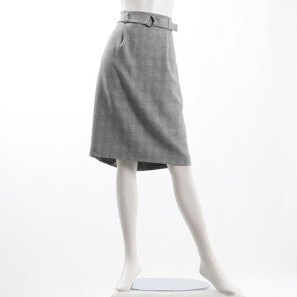 Dカンベルト付きストレッチウール調セミタイトスカート