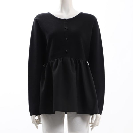 異素材切り替えペプラムニット