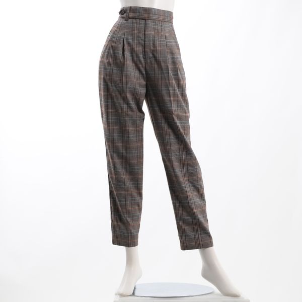 グレンチェックタック入りテーパードパンツ