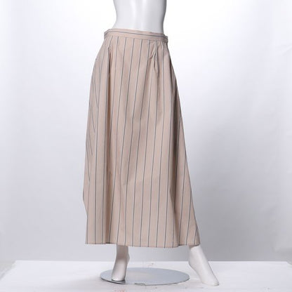 コットンストライプロングフレアスカート