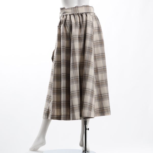 チェック柄ベルト付きフレアスカート