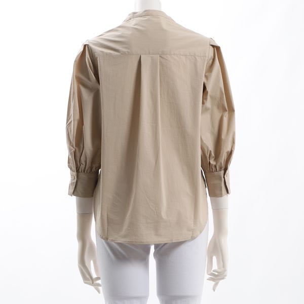 お袖デザイン前開きバンドカラーブラウス