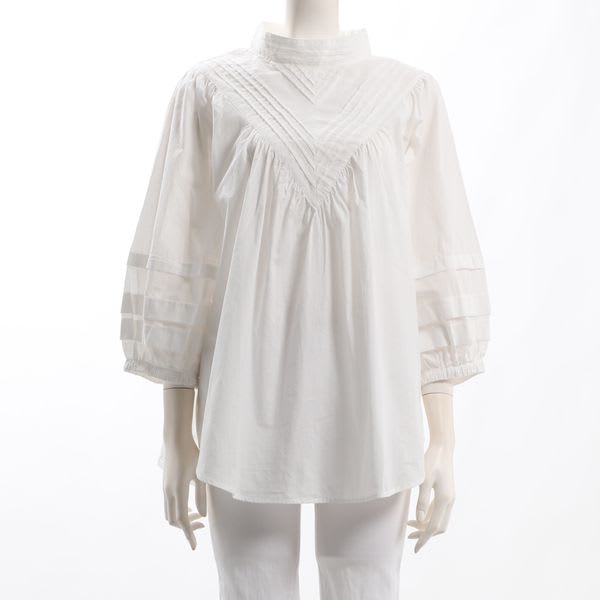 ヨーク切り替えタックデザインスタンドカラーブラウス