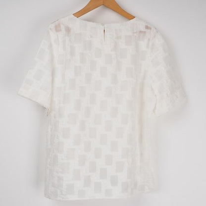 ブロック柄透け感ブラウス