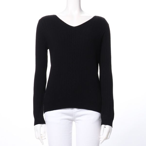 Vネックリブニット