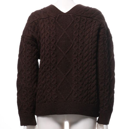 オープンフロントネックケーブル編みニット