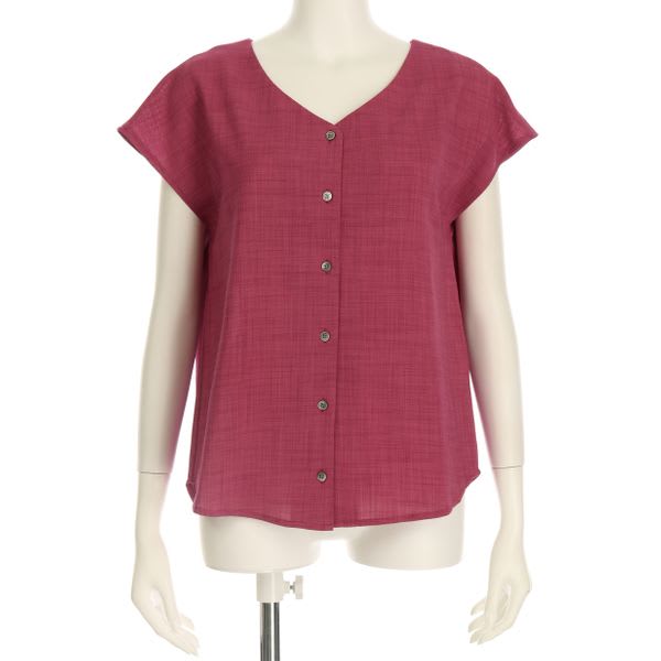 リネン調フロントボタンブラウス