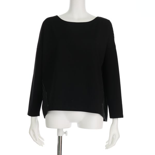 ストライプ柄切り替えジップデザインカットソー