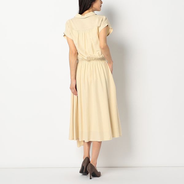 ウエストリボン付きスキッパーネックワンピース