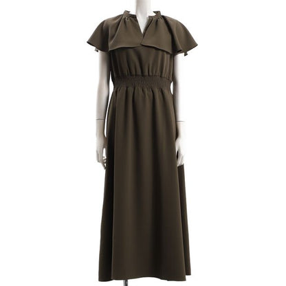 ビッグフリルオープンフロントネックワンピース