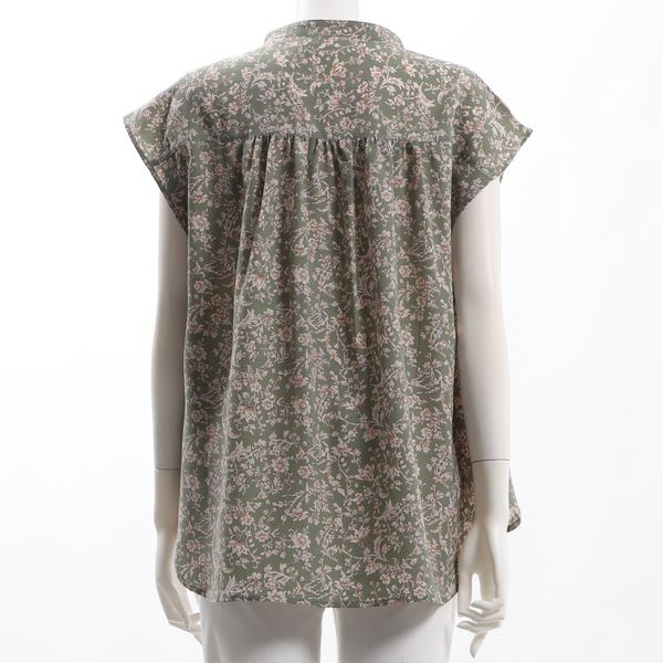 花柄バンドカラーブラウス