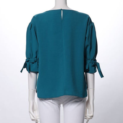 袖リボンボートネックブラウス