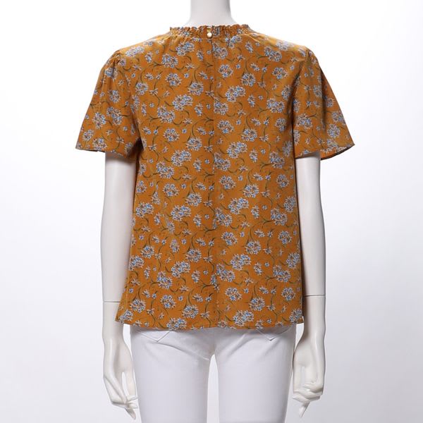 衿シャーリング花柄ブラウス