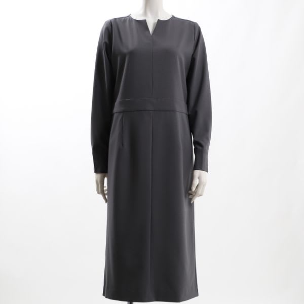 ウエスト切り替えラインオープンフロントネックワンピース