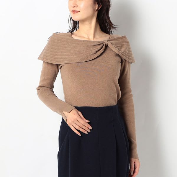 肩リボンオフショルダーニット