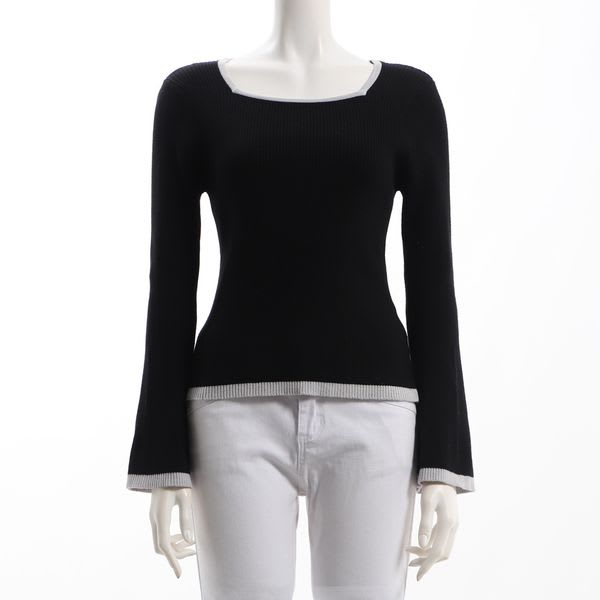 バイカラースクエアネックニット