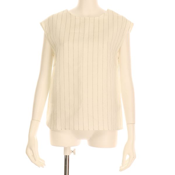 リネン調クルーネックノースリーブブラウス