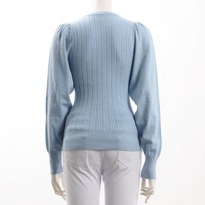 切り替え編みデザインパフスリーブニット