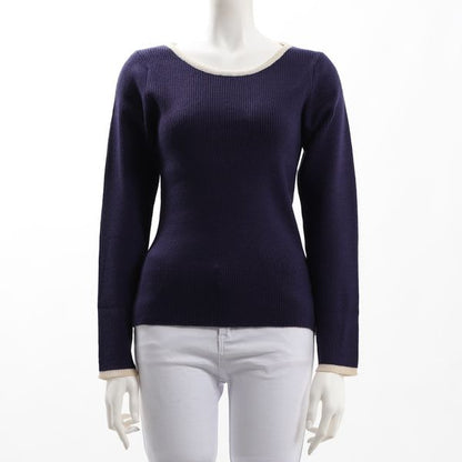 バイカラーリブニット